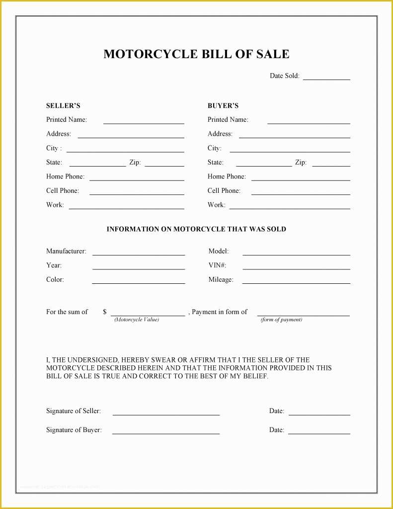 Free Bill Of Sale Template Pdf Of Free Motorcycle Bill Of Sale form Pdf Word