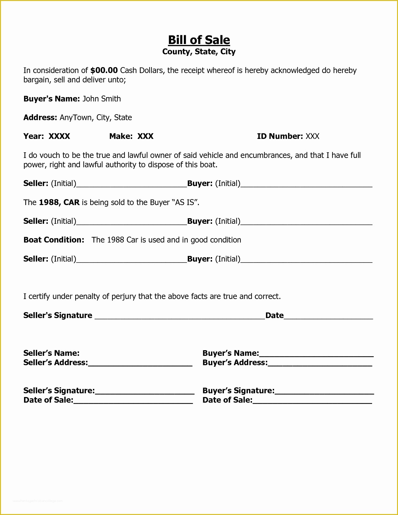 Free Bill Of Sale Template Pdf Of Free Printable Free Car Bill Of Sale Template form Generic