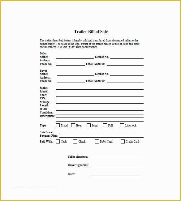 Free Bill Of Sale Template Pdf Of Trailer Bill Of Sale – 8 Free Word Excel Pdf format