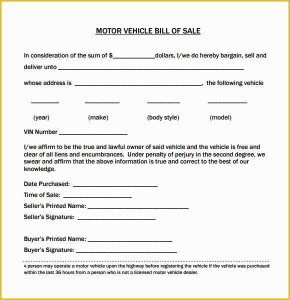 Free Bill Of Sale Template Pdf Of Vehicle Bill Sale Template