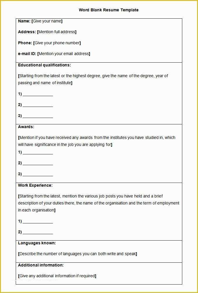 Free Blank Resume Templates Of 46 Blank Resume Templates Doc Pdf