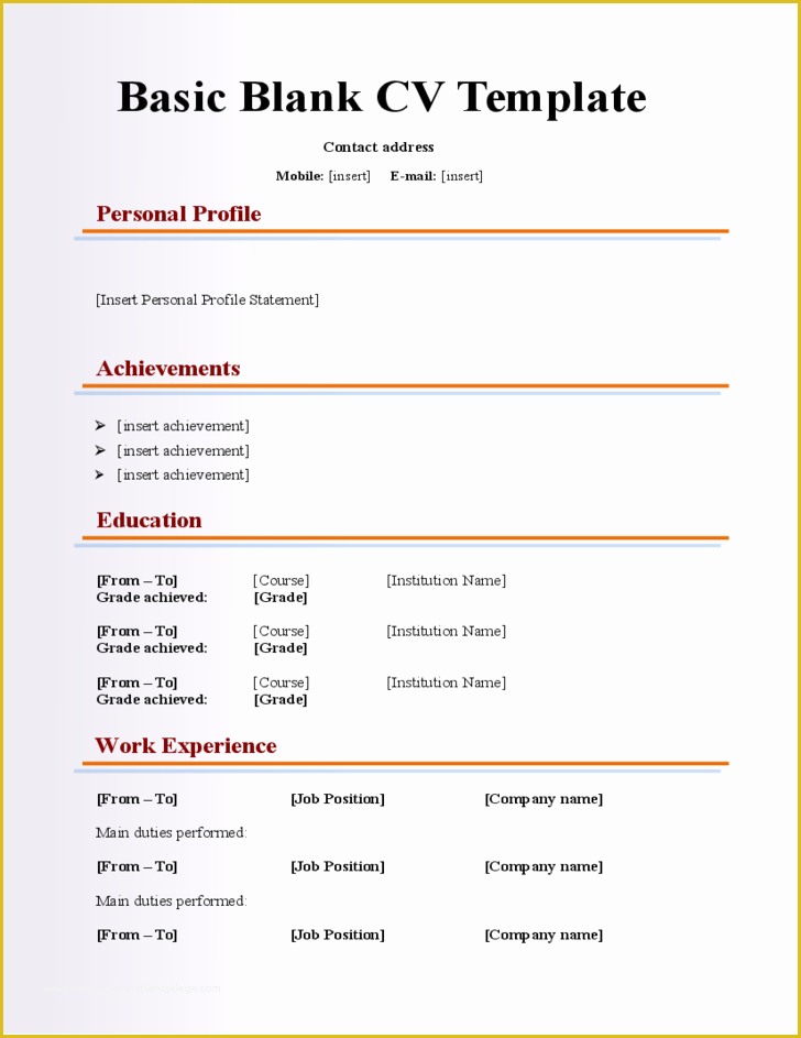 Free Blank Resume Templates Of Blank Resume Template