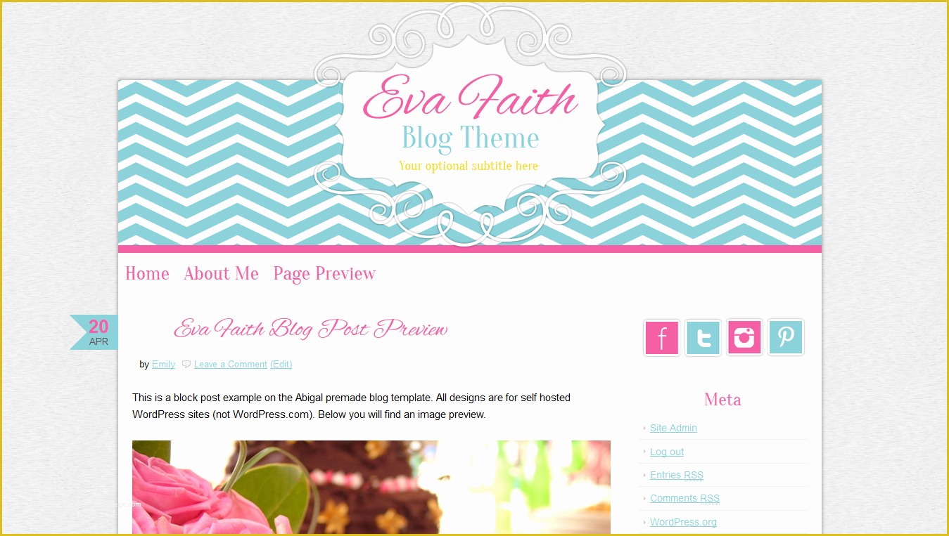 Free Blog Templates Wordpress Of Cute theme Premade Blog Design Pink Chevron