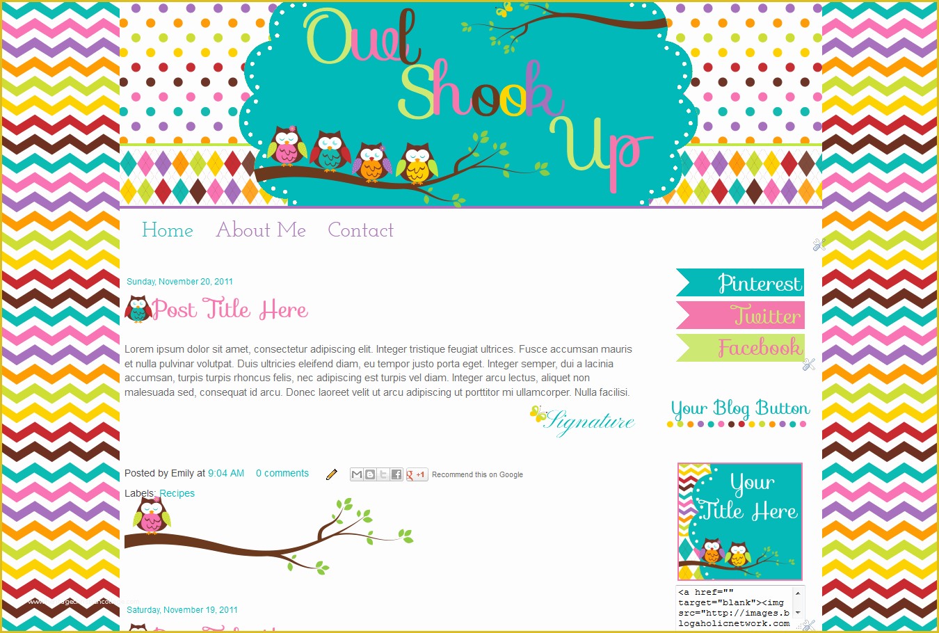 Free Blogger Templates Of Premade Blogger Template with Owls and Bright Colors