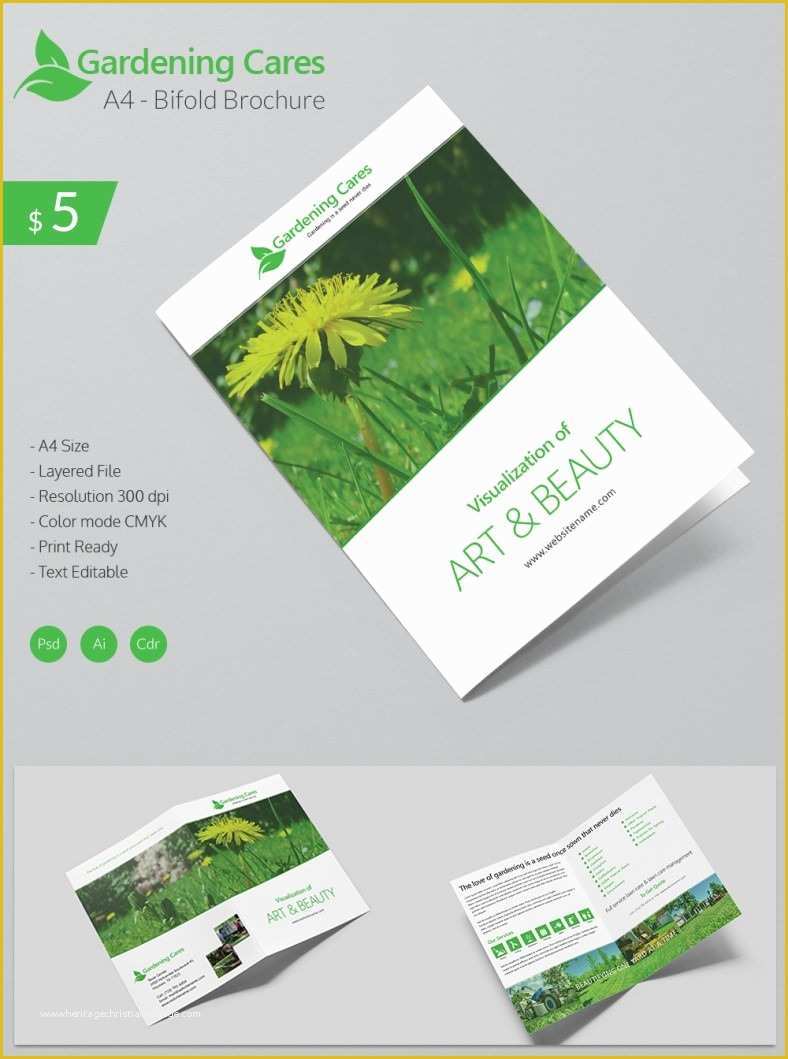 Free Booklet Template Of Beautiful Gardening Care A4 Bi Fold Brochure Template