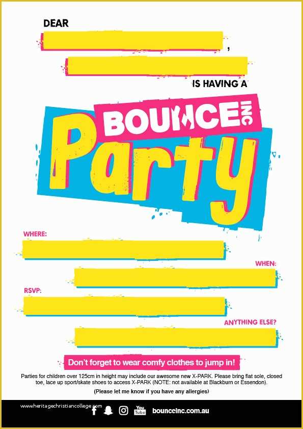 Free Bounce Party Invitation Template Of Bounce Australia