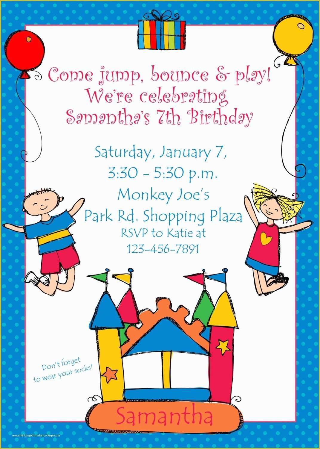 Free Bounce Party Invitation Template Of Bounce House Birthday Invitation Wording
