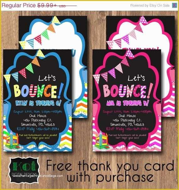 Free Bounce Party Invitation Template Of Bounce Party Invite with Free Matching Thank You Card