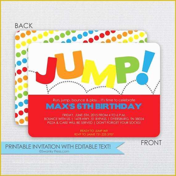 Free Bounce Party Invitation Template Of Jump and Bounce House Birthday Party Invitation Diy