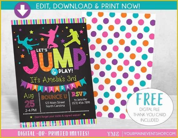Free Bounce Party Invitation Template Of Jump Birthday Invitation Trampoline Party Invite Bounce