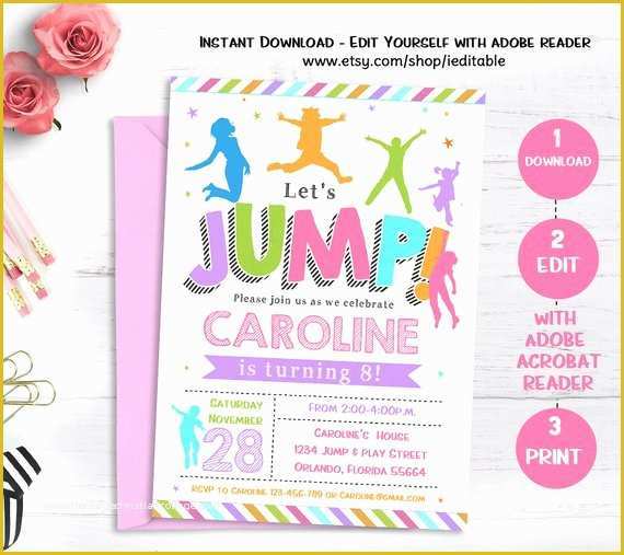 Free Bounce Party Invitation Template Of Jump Girl Invitation Bounce House Invite Trampoline