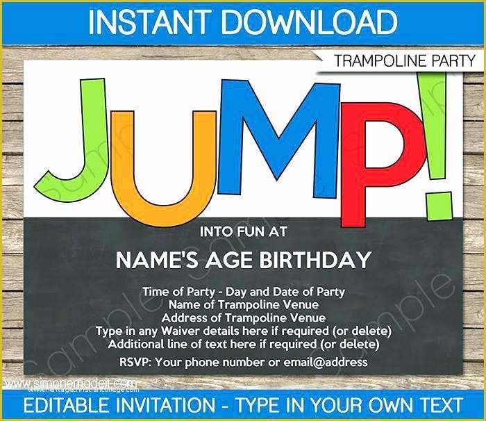Free Bounce Party Invitation Template Of Jump Party Invitations Free Trampoline Park Birthday