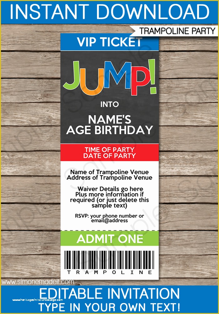 Free Bounce Party Invitation Template Of Trampoline Party Ticket Invitations