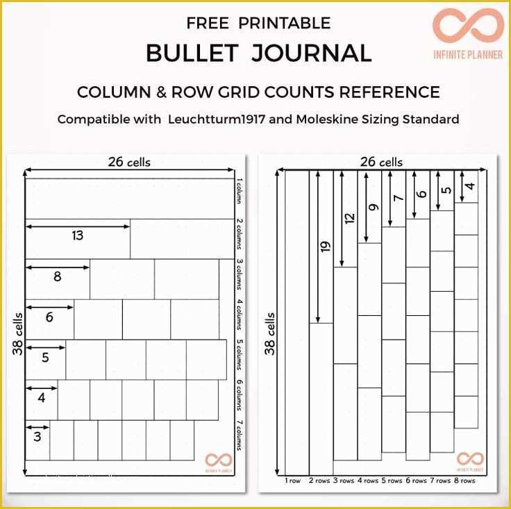 Free Bullet Journal Templates Of Bullet Journal Column and Row Grid Counts Reference Free