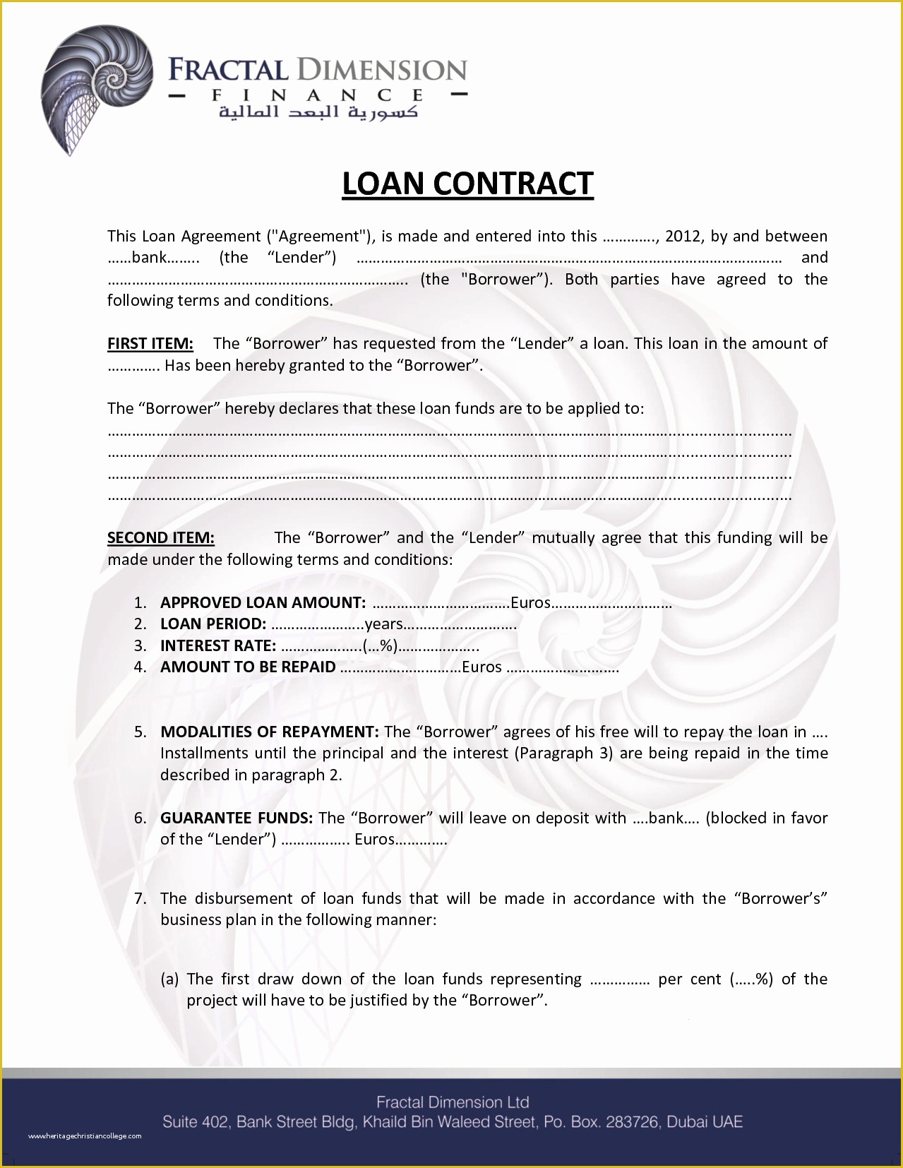 Free Business Loan Agreement Template Of 6 Loan Contract Sample
