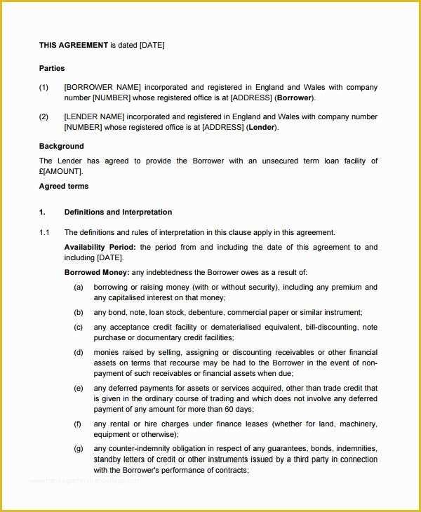 Free Business Loan Agreement Template Of 7 Business Loan Agreement