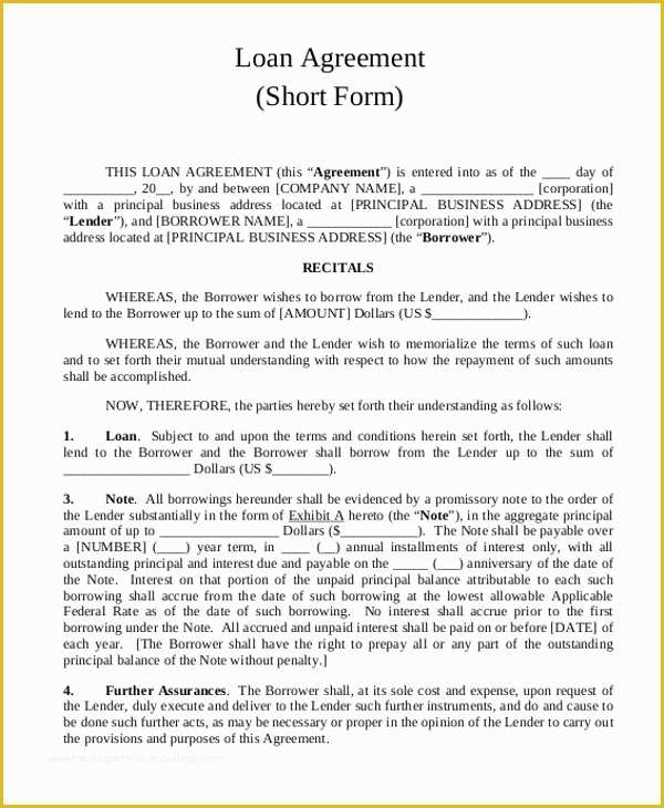 Free Business Loan Agreement Template Of 9 Sample Loan Agreement form Sample Example format