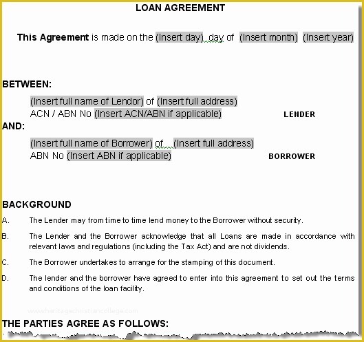 Free Business Loan Agreement Template Of Free Printable Business Loan Template form Generic
