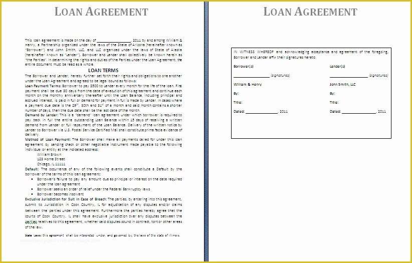 Free Business Loan Agreement Template Of Free Printable Loan Contract Template form Generic