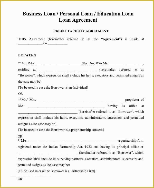 Free Business Loan Agreement Template Of Loan Agreement Template 19 Free Word Pdf format