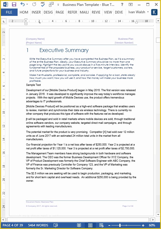 Free Business Plan Template Word Of Business Plan Templates 40 Page Ms Word 10 Free Excel