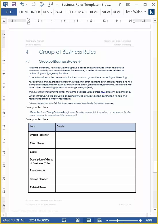 Free Business Process Template Word Of Business Rules Templates Ms Word Excel