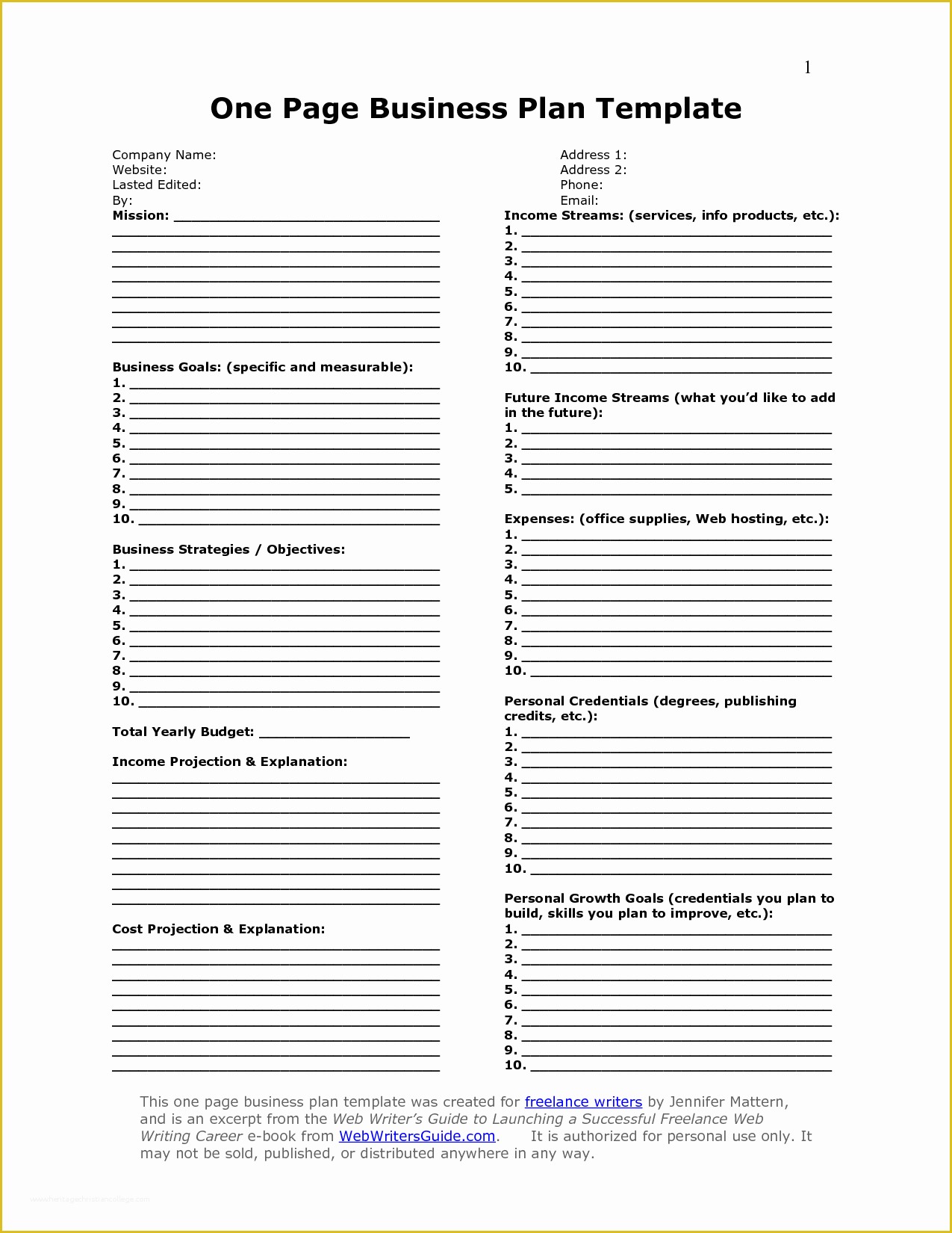Free Business Proposal Template Of E Page Business Plan Template