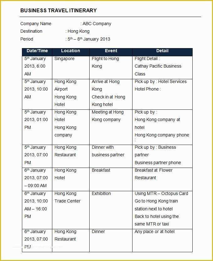 Free Business Travel Itinerary Template Of 32 Travel Itinerary Templates Doc Pdf