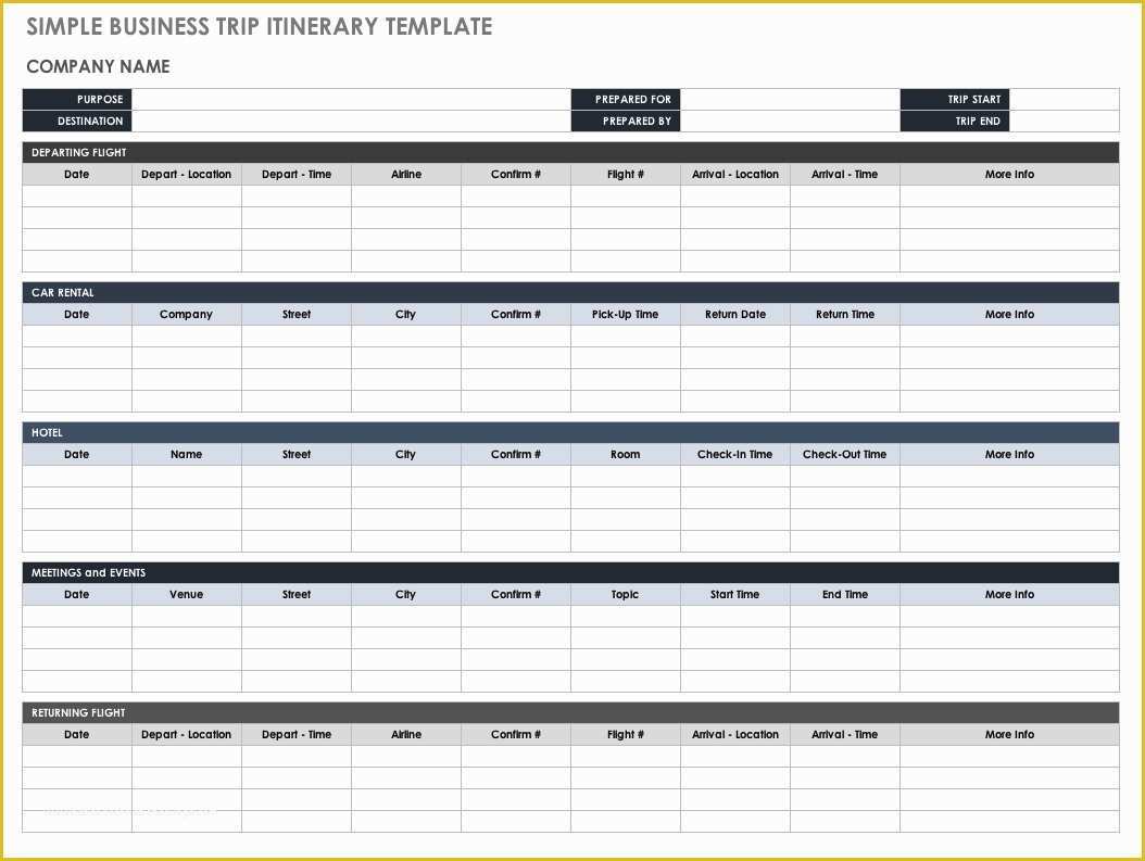 Free Business Travel Itinerary Template Of Free Itinerary Templates