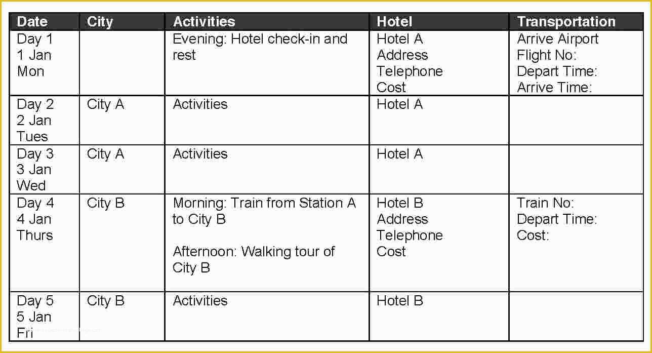 Free Business Travel Itinerary Template Of Template Travel Itinerary Template