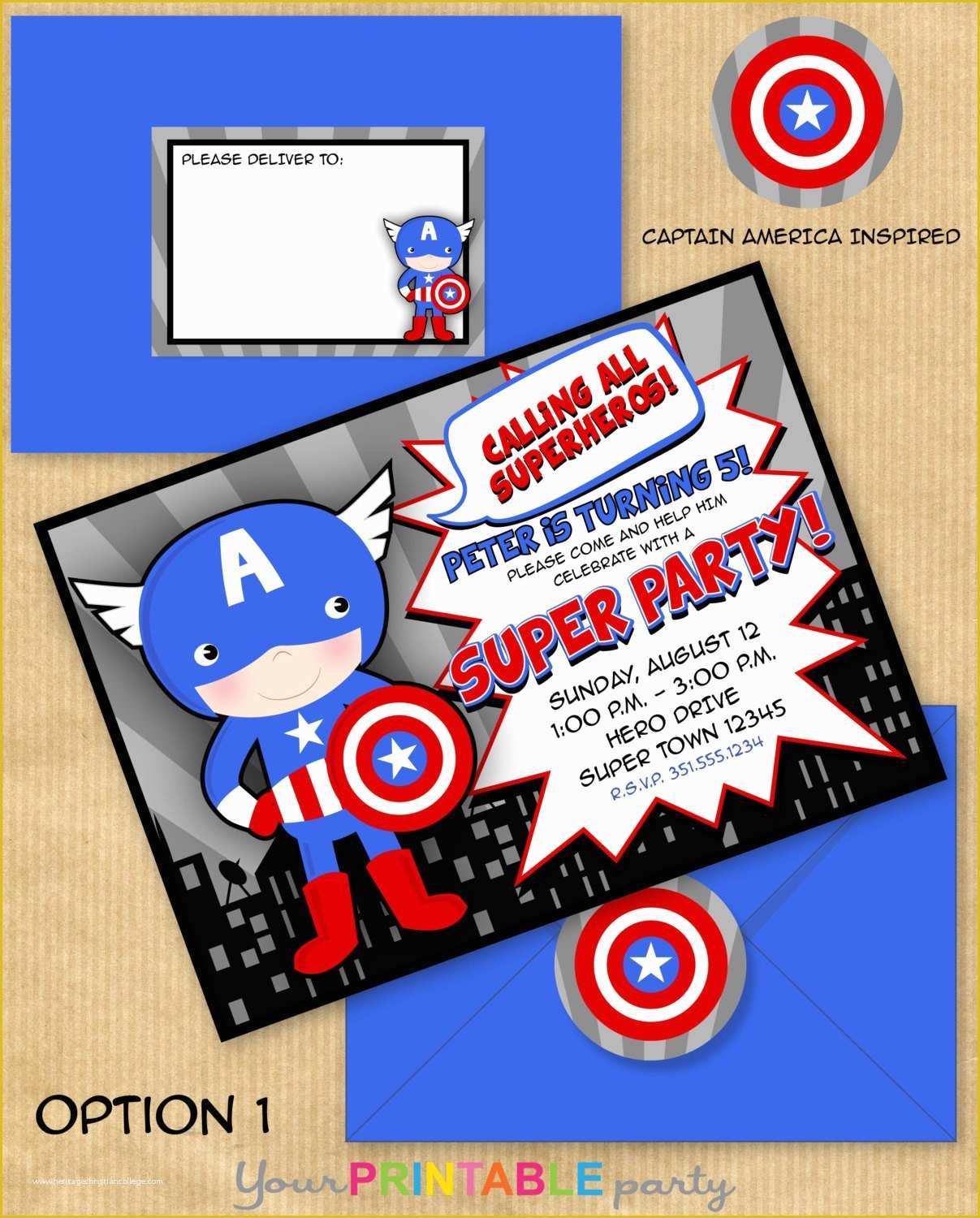Free Captain America Invitation Templates Of Captain America Inspired Invitation with by Yourprintableparty
