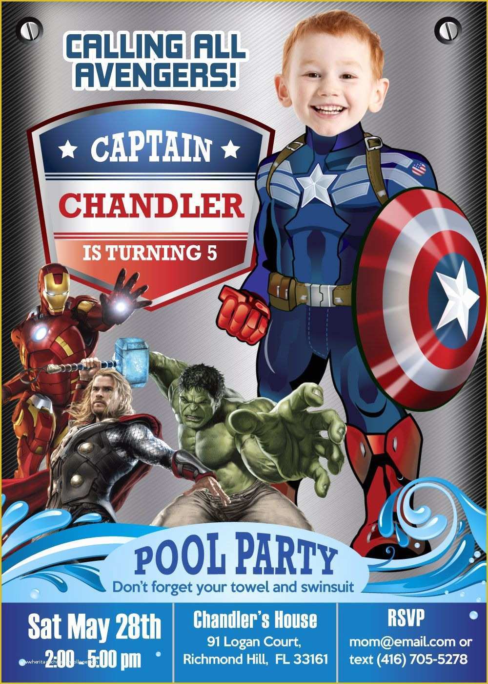 Free Captain America Invitation Templates Of Pool Party Captain America Birthday Invitation Captain