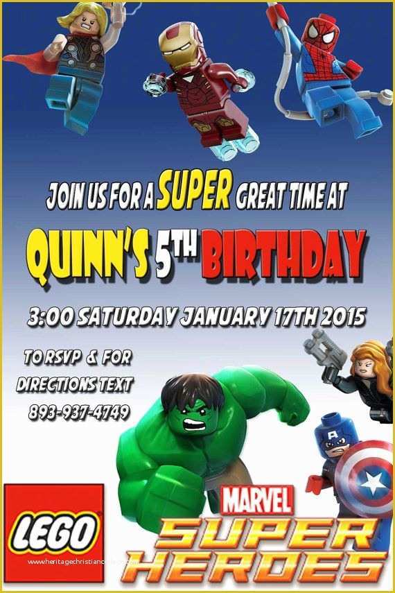 Free Captain America Invitation Templates Of Printable Lego Marvel Birthday Party Invitation Digital