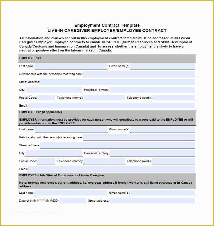Free Caregiver Contract Template Of 40 Great Contract Templates Employment Construction