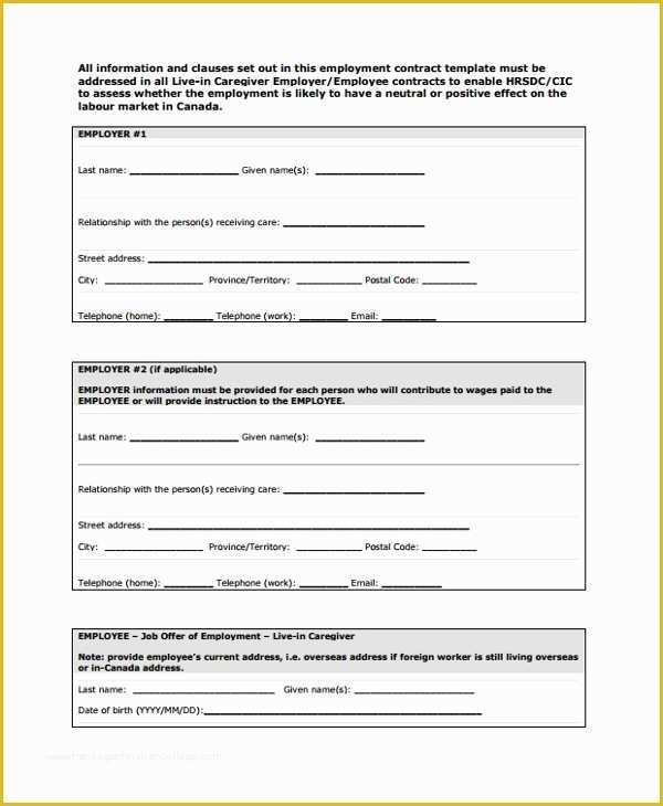 Free Caregiver Contract Template Of 7 Employment Contract forms