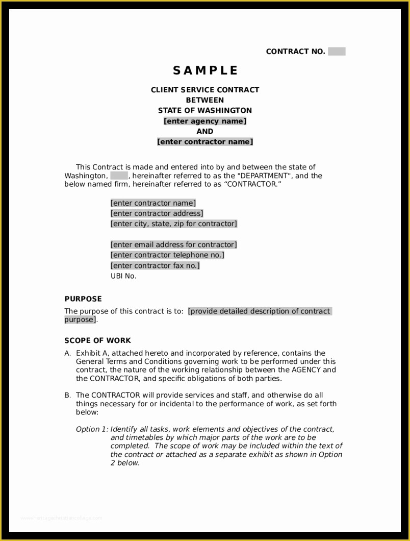 Free Caregiver Contract Template Of Blank Contract Example Mughals