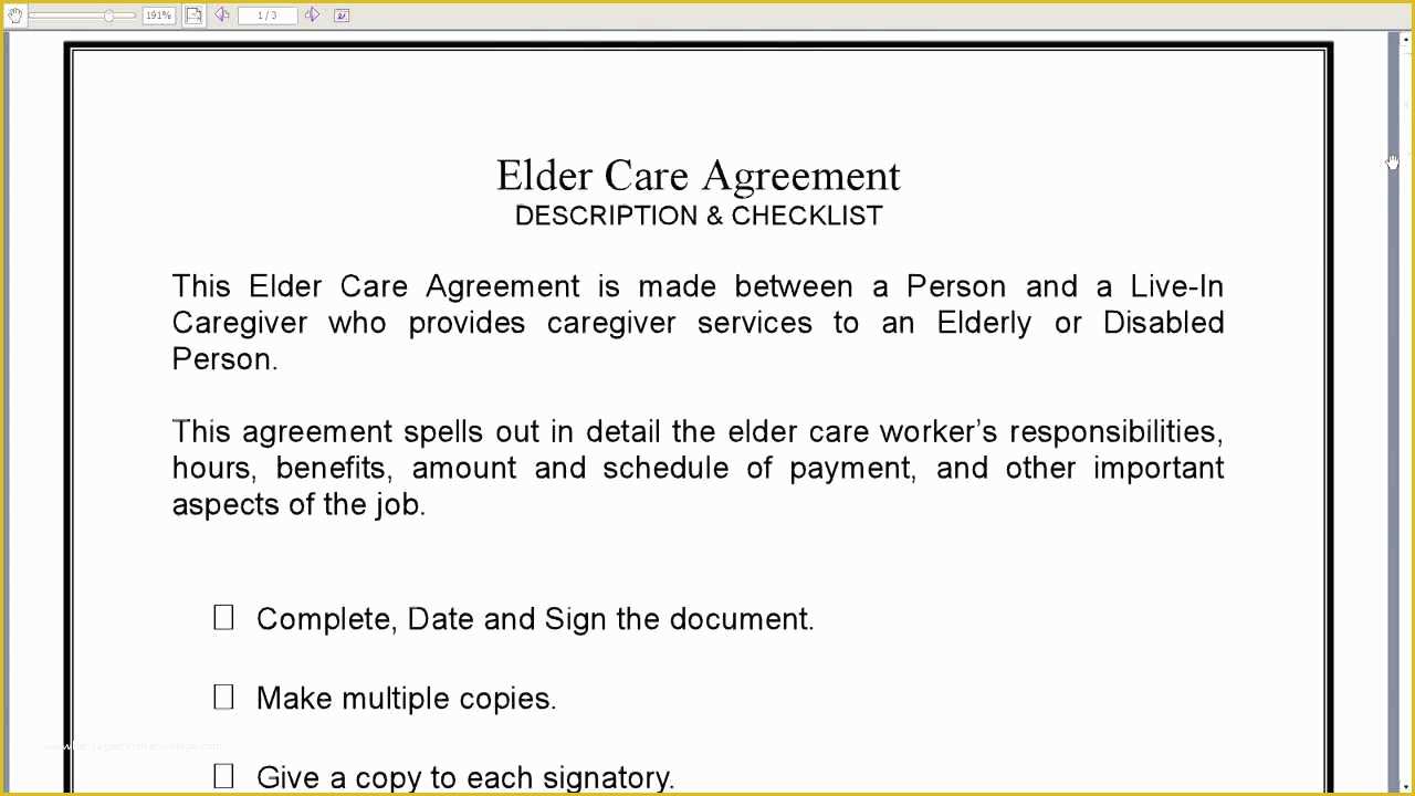 Free Caregiver Contract Template Of Elder Care Agreement