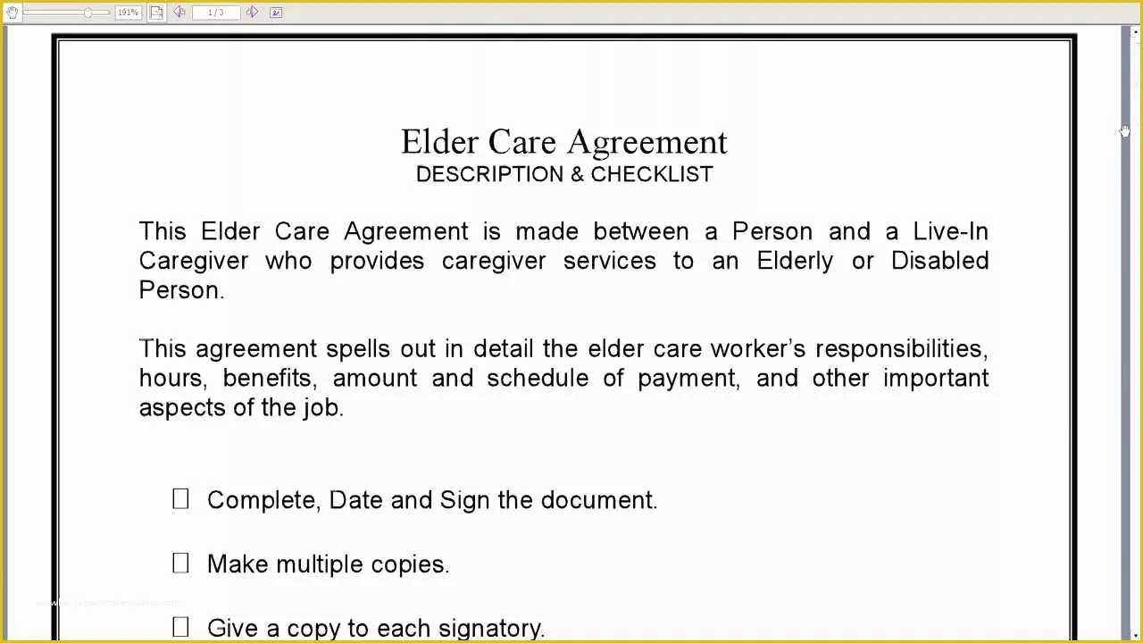 Free Caregiver Contract Template Of Elder Care Agreement