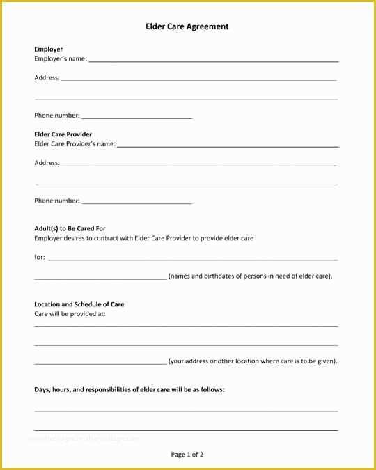 Free Caregiver Contract Template Of Free Printable Pdf form Elder Care Agreement