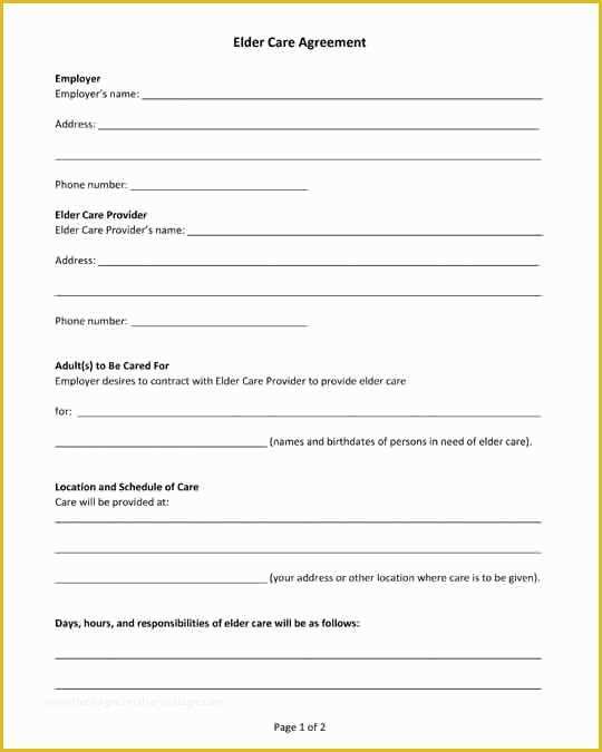 Free Caregiver Contract Template Of Free Printable Pdf form Elder Care Agreement