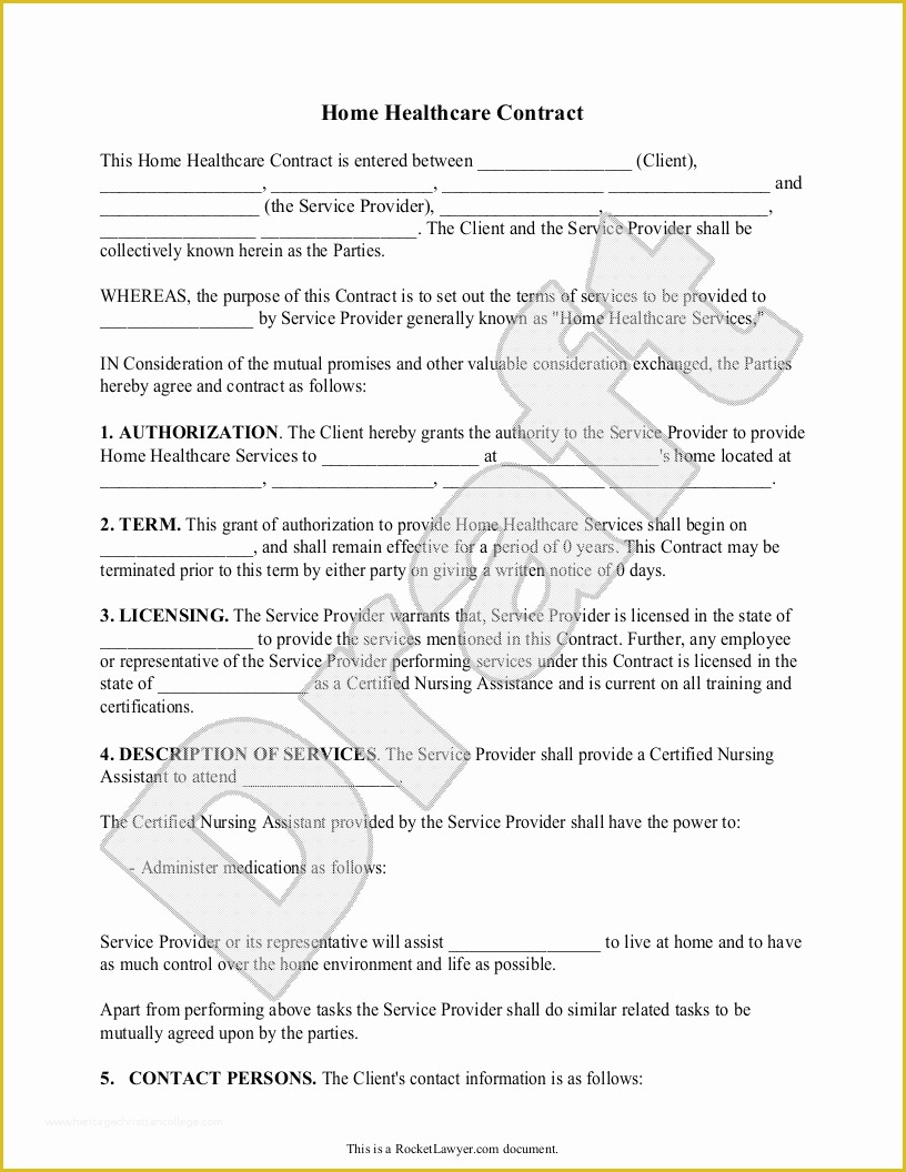 Free Caregiver Contract Template Of Sample Home Health Care Contract form Template