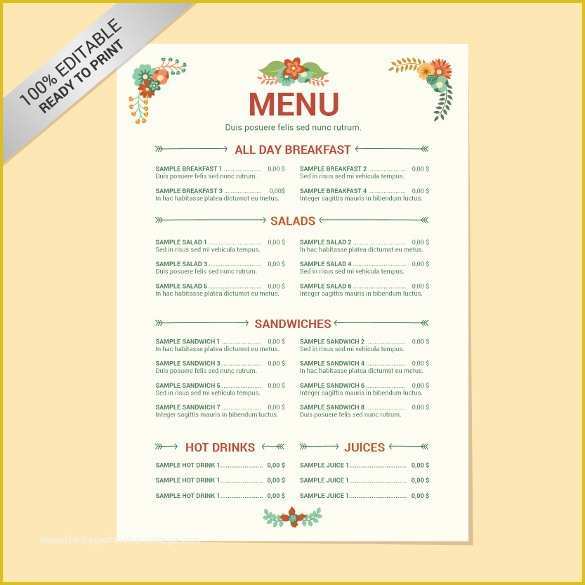 Free Catering Menu Templates for Microsoft Word Of 23 Free Menu Templates Pdf Doc Excel Psd