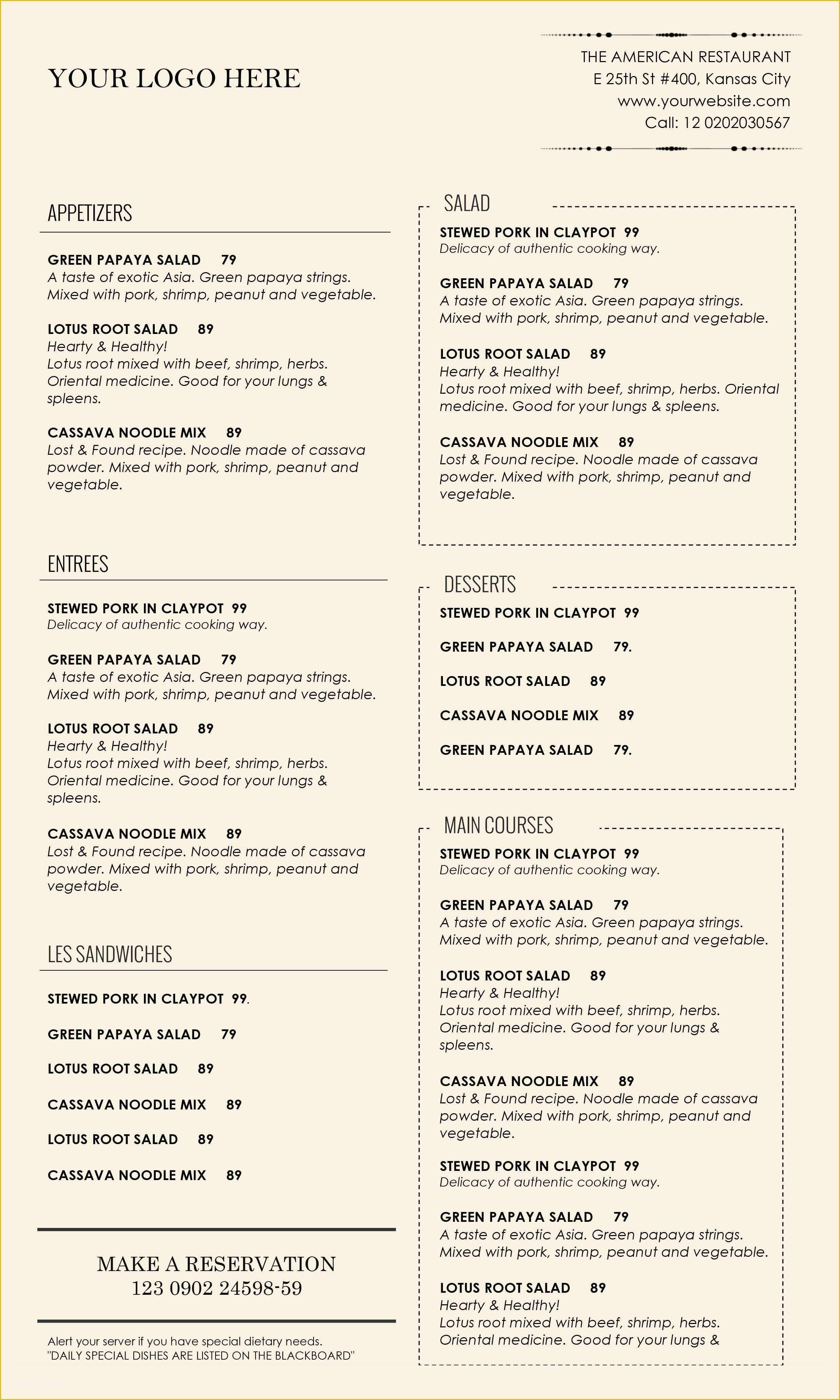 Free Catering Menu Templates for Microsoft Word Of Design & Templates Menu Templates Wedding Menu Food