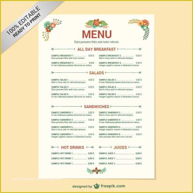 Free Catering Menu Templates for Microsoft Word Of Editable Restaurant Menu Template Vector