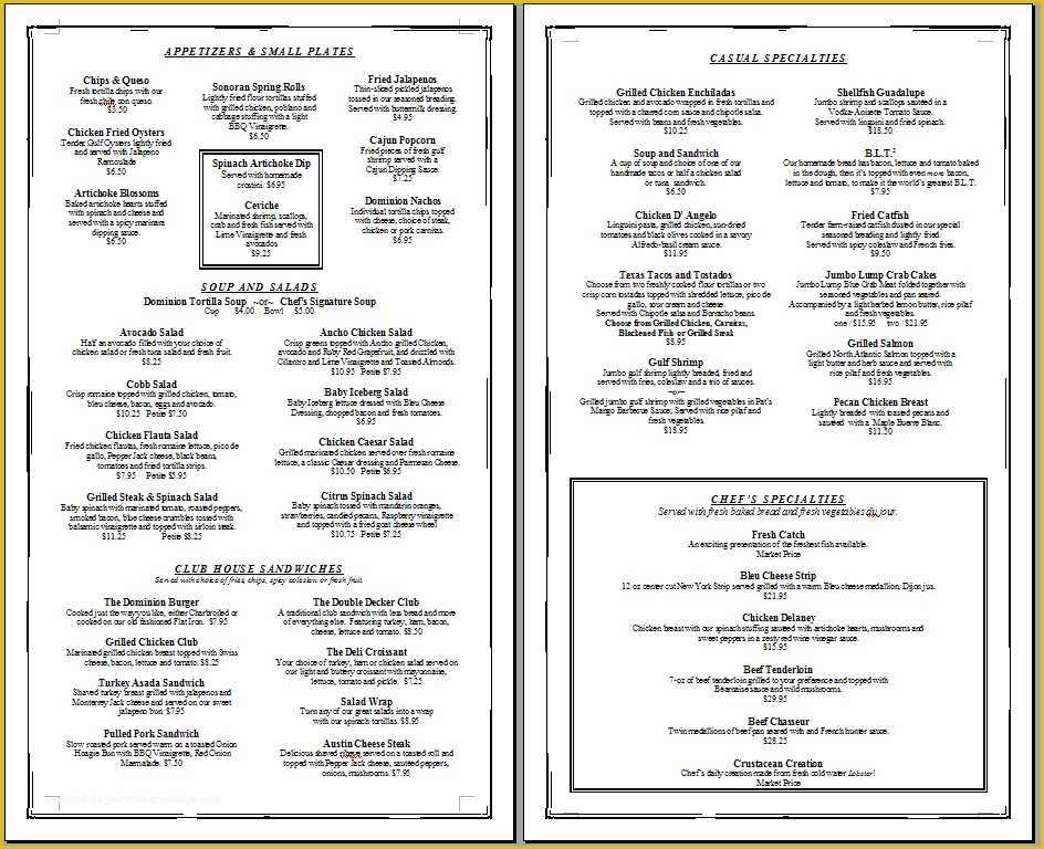 Sample Catering Menu Templates