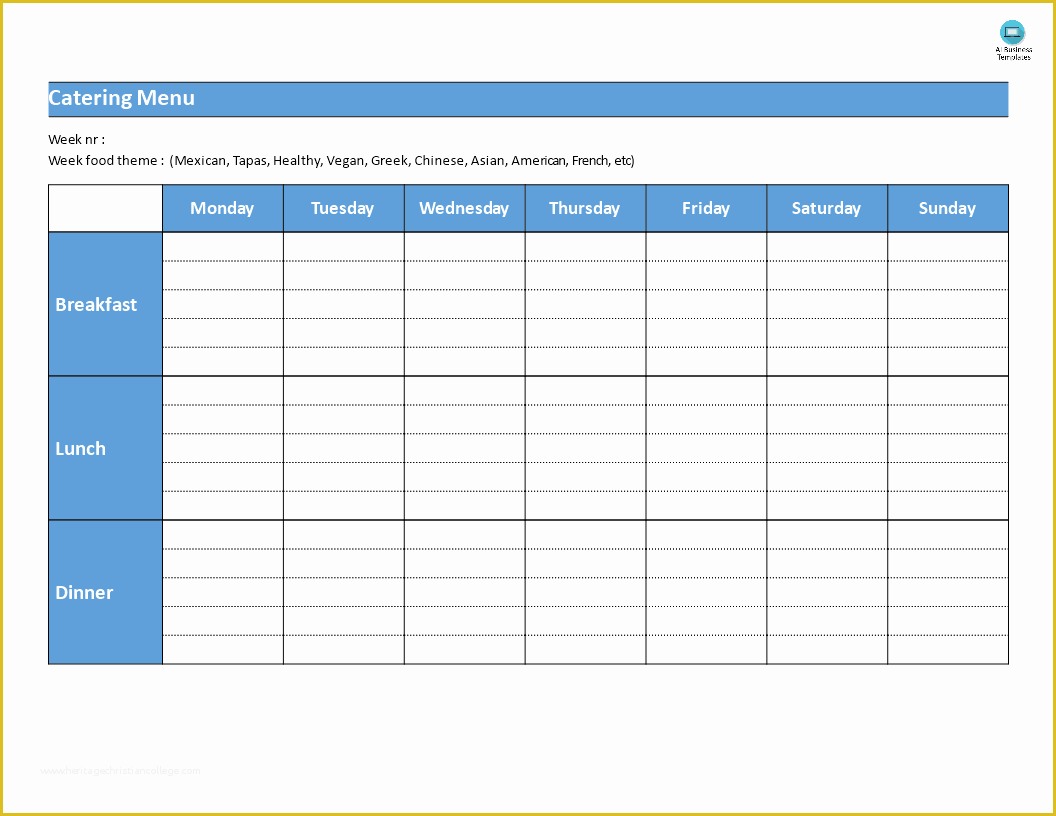 Free Catering Menu Templates Of Free Weekly Catering Menu Template