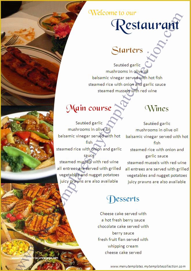 Free Catering Menu Templates Of Restaurant Menu Templates Free Download