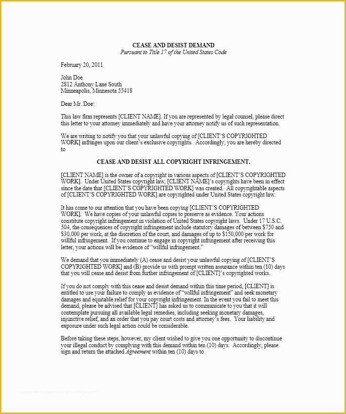 Free Cease and Desist Letter Template for Slander Of 30 Cease and Desist Letter Templates [free] Template Lab