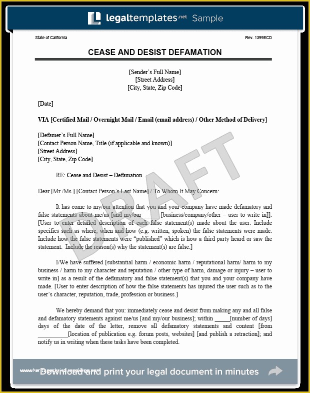 Free Cease and Desist Letter Template for Slander Of Cease and Desist Letter C&d