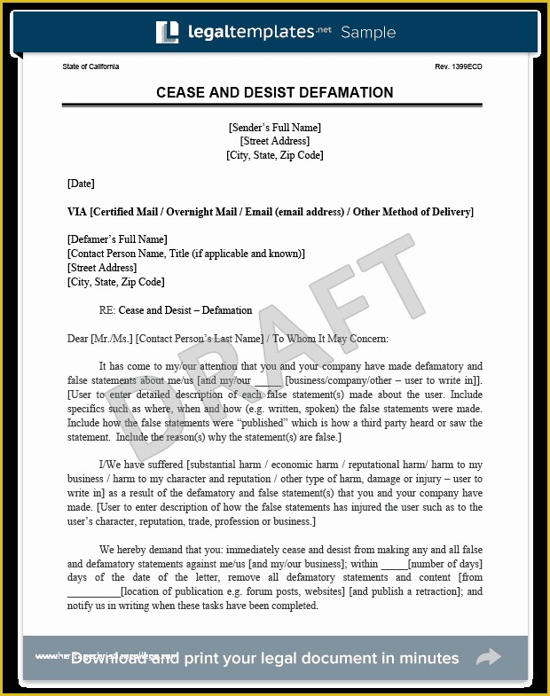 Free Cease and Desist Letter Template for Slander Of Cease and Desist Letter C&amp;d